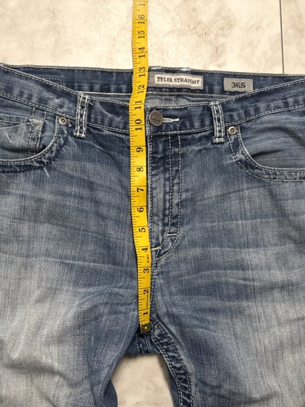 BKE Tyler Jeans Mens 36 S Blue Denim Straight Mid Embroidered Relaxed 36x29 - Picture 10 of 12